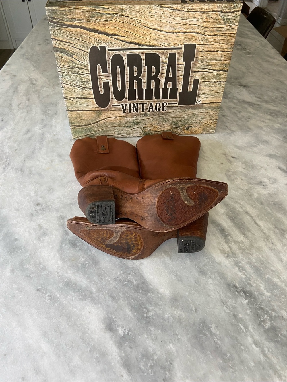 Women's Tall Leather Western Boots in Chestnut - Picture 6 of 8